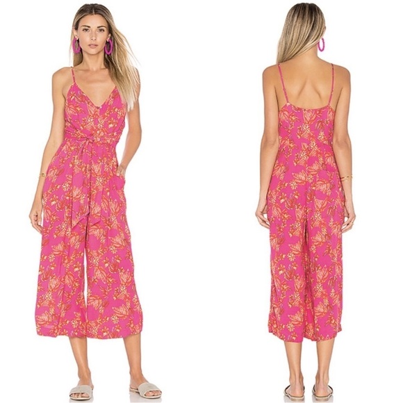 Free People Pants - Free People Hot Pink Printed Hot Tropics Jumpsuit